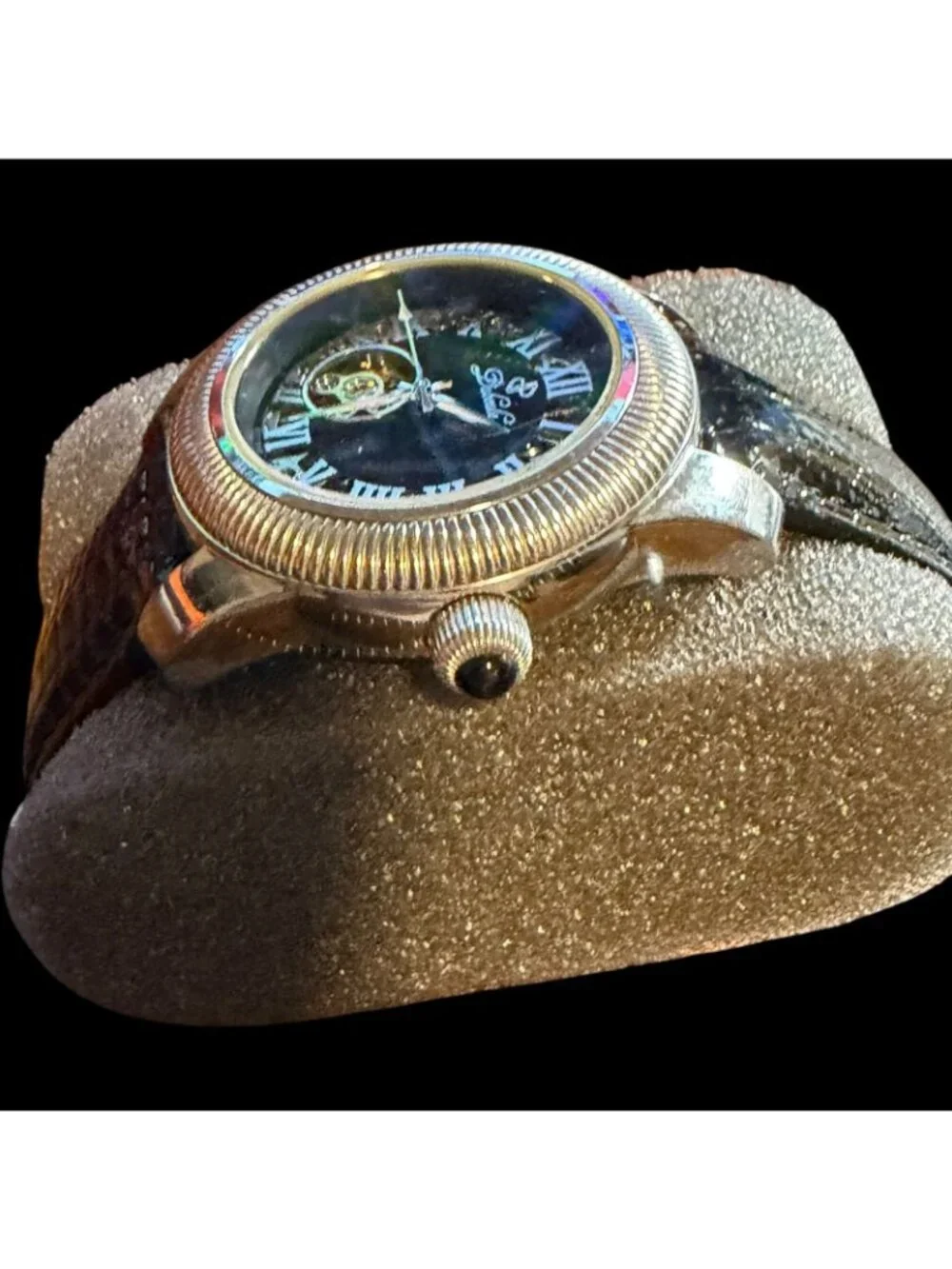 Luxury Duboule Automatic Skeleton Watch With Black Roman Dial & Leather Strap